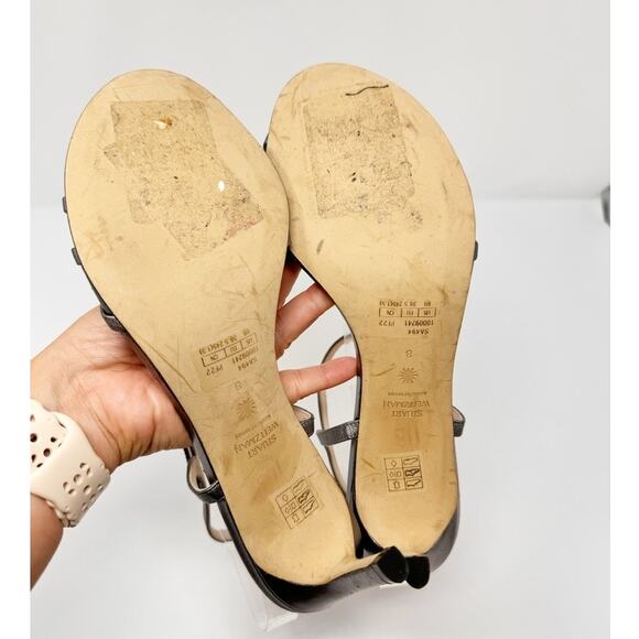 Stuart Weitzman Starla 80 Ankle Strap Leather Heel Gunmetal Gray Silver US 8 - Picture 11 of 12